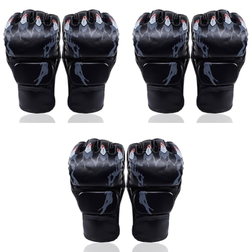 Proberos® Boxing Gloves Black Print MMA with Adjustable Wristband, Breathable Fingerless for Muay Thai and Sparring Sessions, Punching (23 * 12cm) 3 PCS Proberos® Boxing Gloves Black Print MMA with Adjustable Wristband, Breathable Fingerless for Muay Thai and Sparring Sessions, Punching (23 * 12cm) 3 PCS